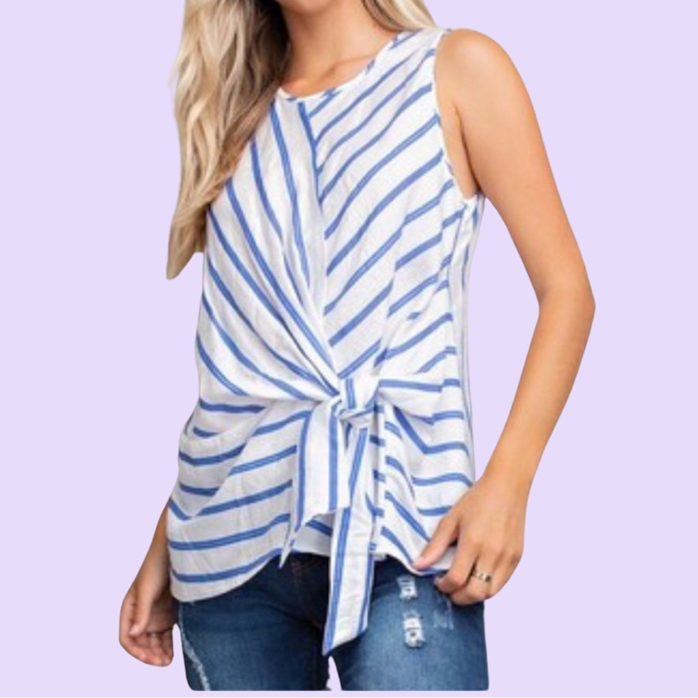 BOUTIQUE ITEM- CABANA STRIPE TOP WITH SIDE KNOT, WRINKLE FABRIC